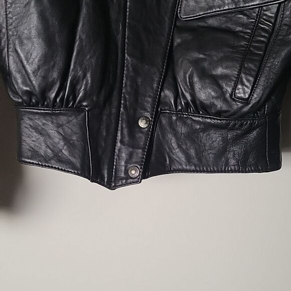 VTG Luis Alvear Womens P XS 80s Leather Black Bomber Moto Biker Jacket Coat New - Picture 5 of 15